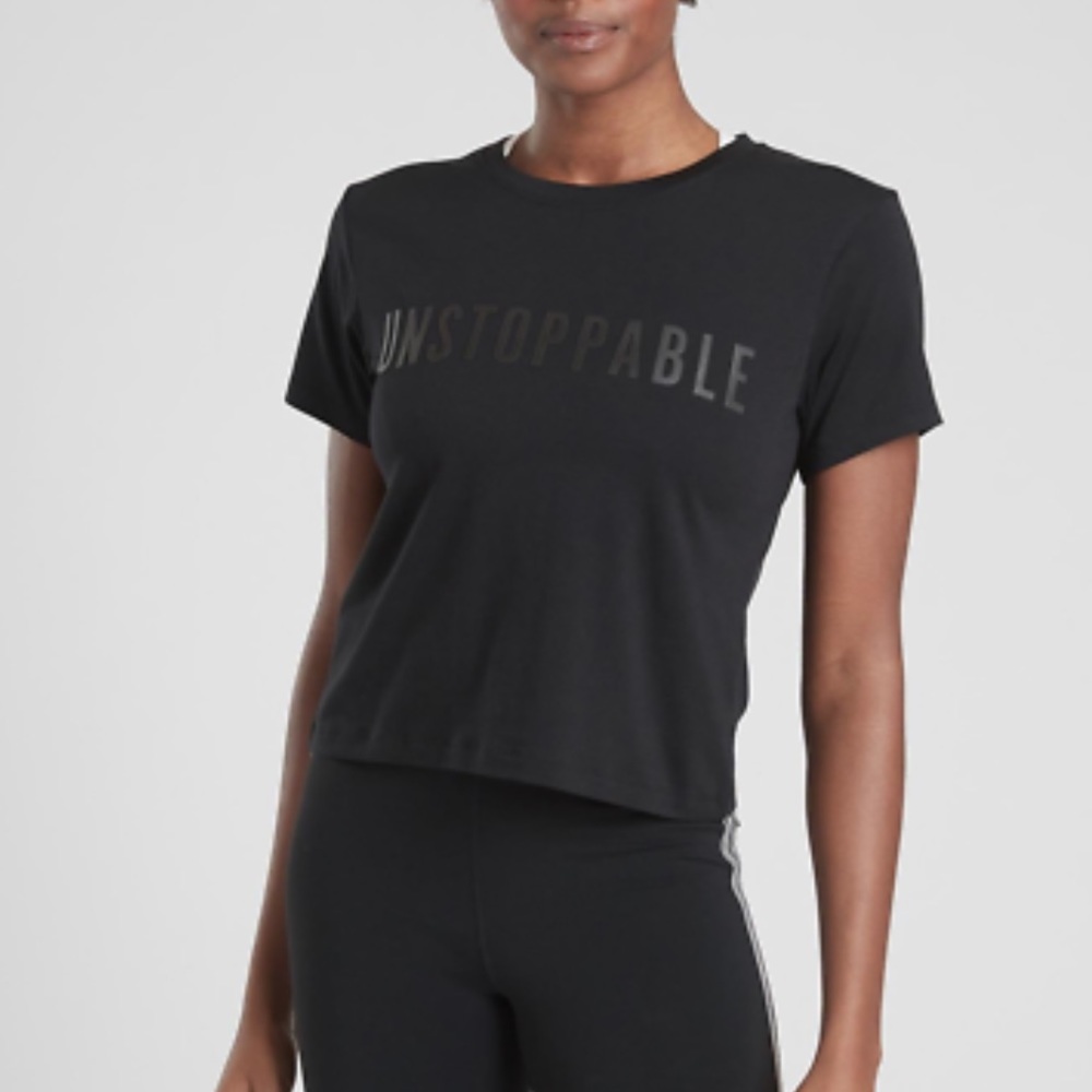 Athleta Black Unstoppable Graphic Crop Tee Womens size XS